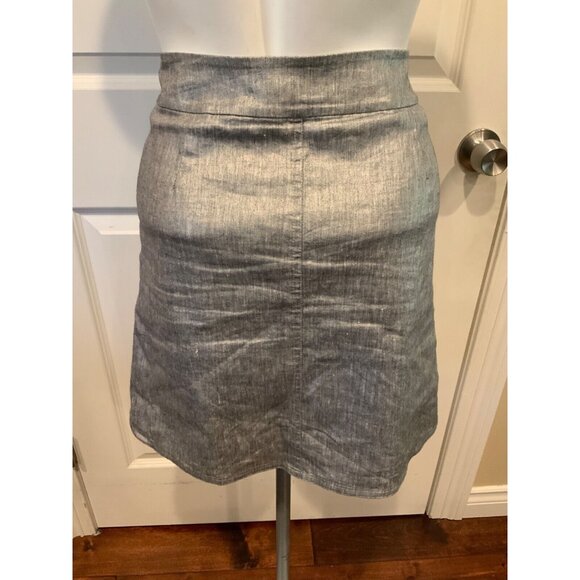 Eileen Fisher Petite Silver Linen Front Flap Mini Skirt, Size PS - Picture 4 of 6